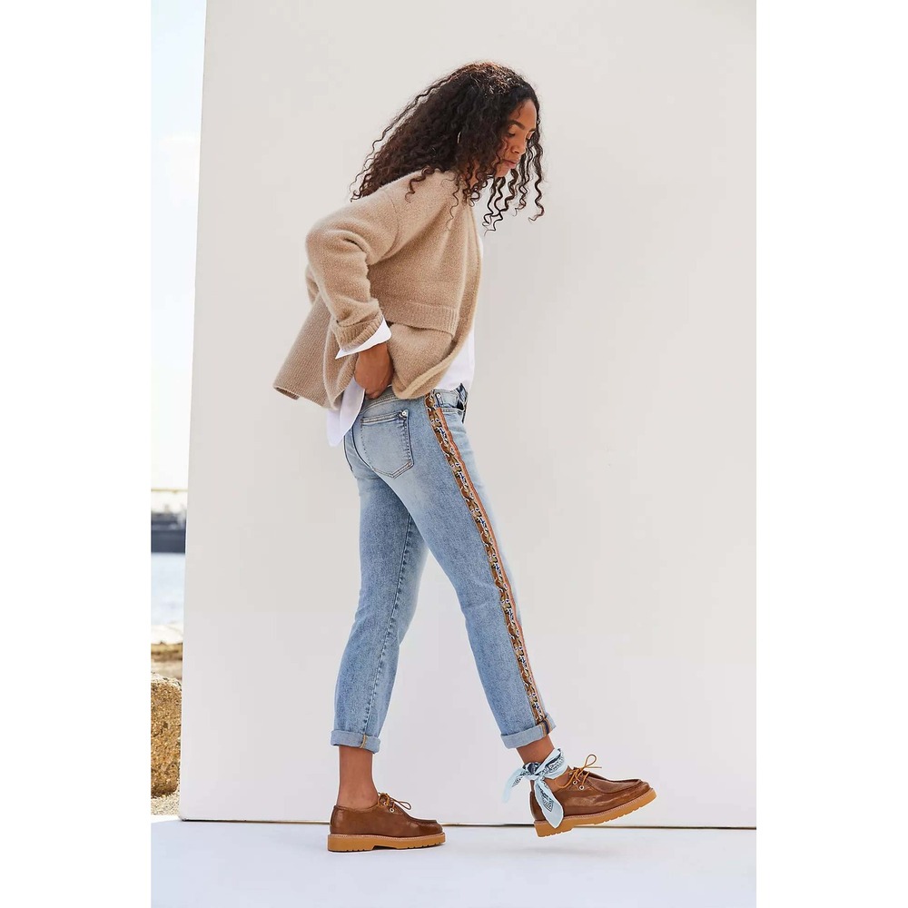 Anthropologie Pilcro Camo Side Stripe Straight Leg Jeans Medium Wash Size 32